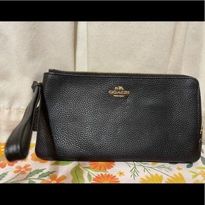 Coach black double zip wallet with gold accents